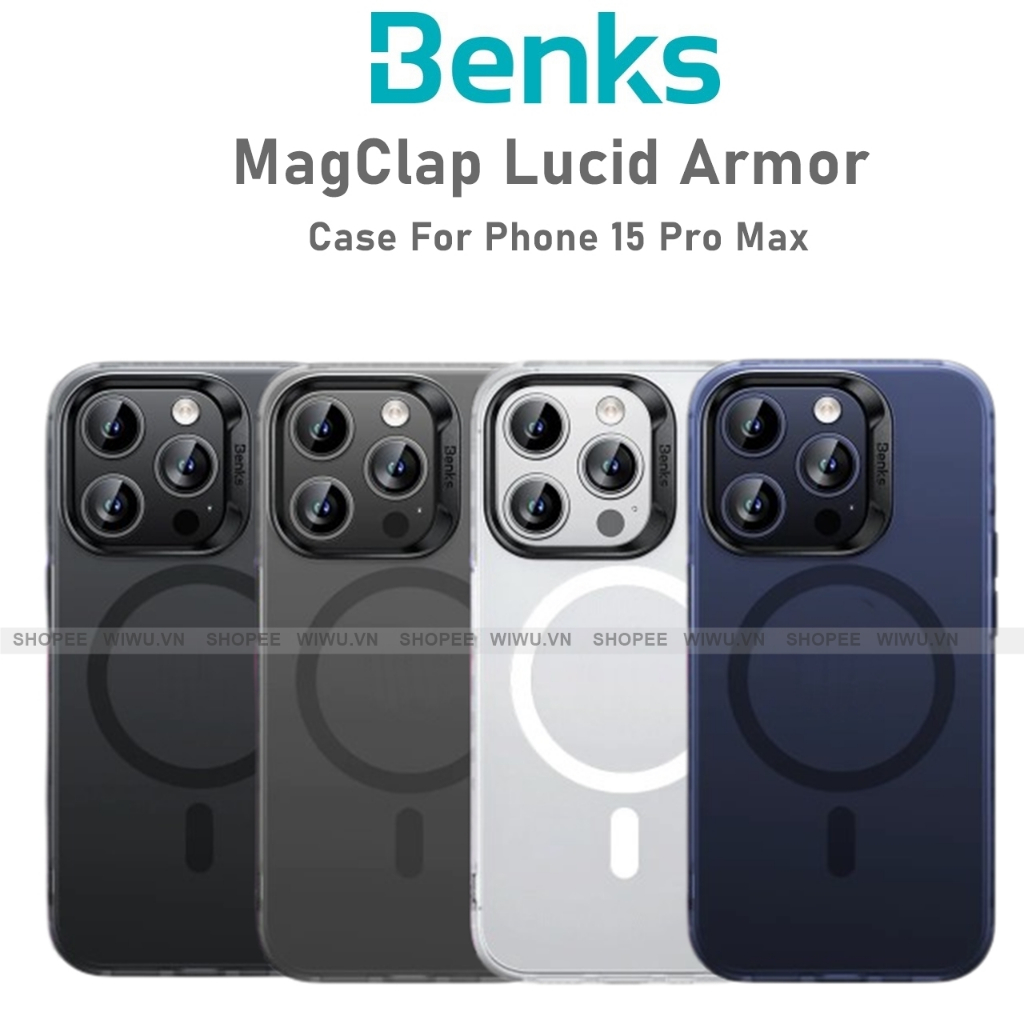 Ốp lưng nhám hỗ trợ sạc không dây cho IPhone 15 Pro Max chính hãng Benks Magclap Lucis Armor Case , chống bám bẩn