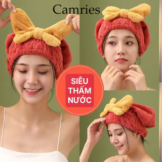 Mũ ủ khô tóc thấm hút tốt đính nơ siêu xinh- camries