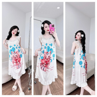 Đầm lụa latin in 5d 40-65kg vừa.