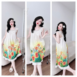 Đầm lụa latin in 5d 40-65kg vừa.