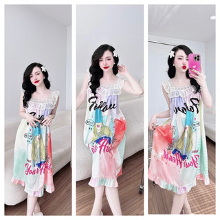 Đầm lụa latin in 5d 40-65kg vừa.