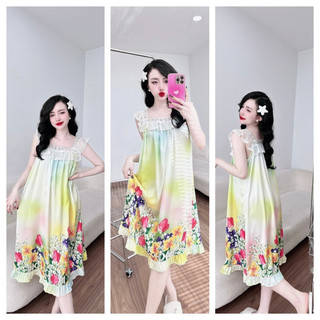 Đầm lụa latin in 5d 40-65kg vừa.