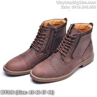 Giày boot (bốt) cổ cao da bò sáp ngựa điên cỡ lớn 45 46 47 48 cho nam chân to bè. Big size combat boots for wide feet