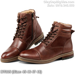 Giày boot (bốt) cổ cao khoá kéo cỡ lớn 45 46 47 48 cho nam chân to bè. Big size combat boots for wide feet