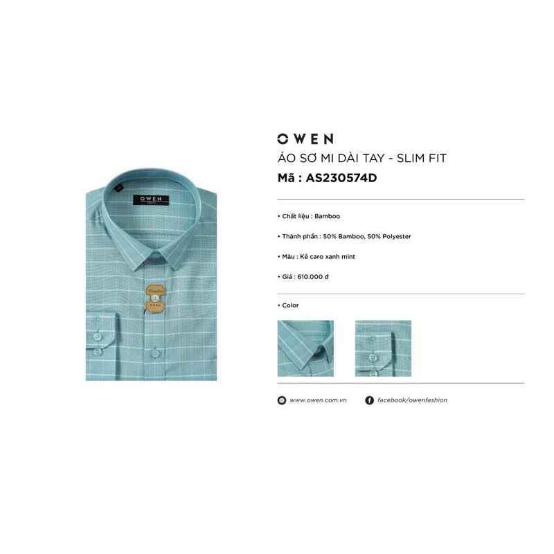 Áo sơ mi owen dài tay màu kẻ caro xanh mint slim fit vải sợi tre AS230574D