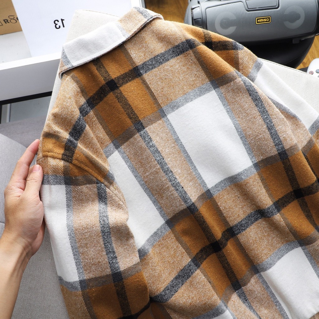 Áo Khoác ICDN Flannel Caro Nâu kiểu dàn Vintage - AKID0056