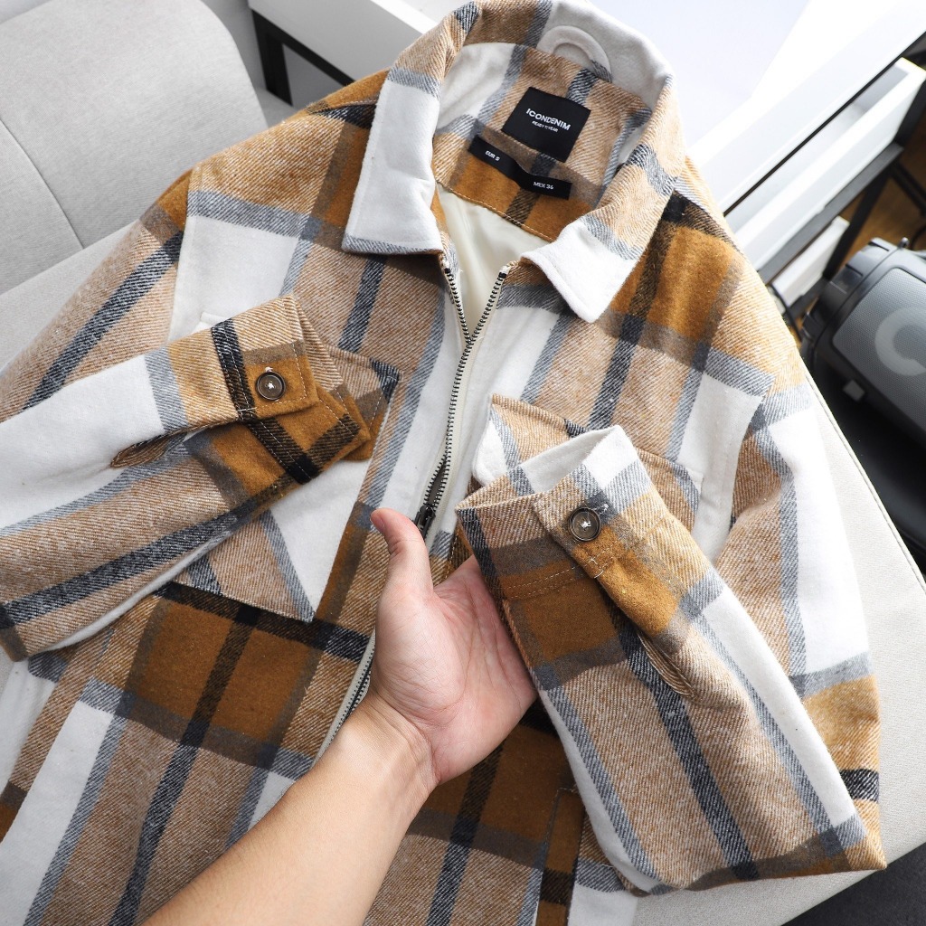 Áo Khoác ICDN Flannel Caro Nâu kiểu dàn Vintage - AKID0056