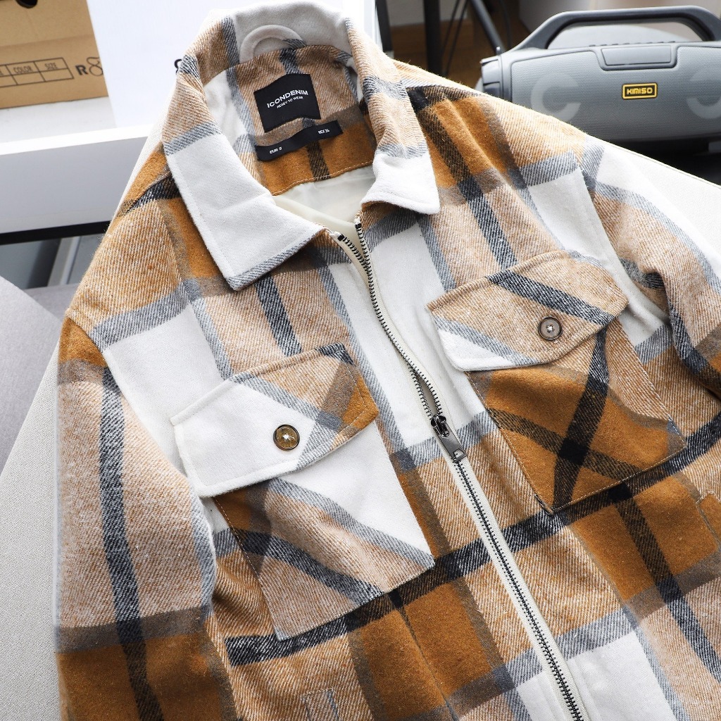Áo Khoác ICDN Flannel Caro Nâu kiểu dàn Vintage - AKID0056
