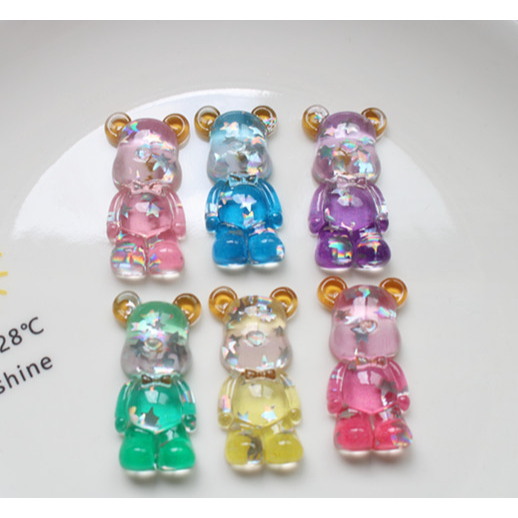 Sticker gắn dép, charm gấu Bearbrick trong suốt với sao nhũ lấp lánh