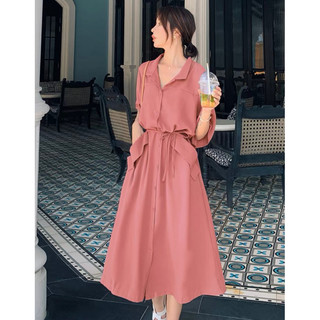 Đầm hồng ruốc phối túi kiểu