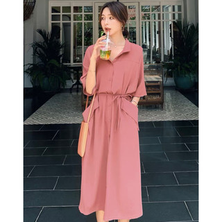 Đầm hồng ruốc phối túi kiểu