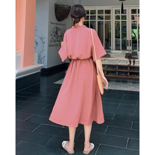 Đầm hồng ruốc phối túi kiểu
