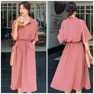 Đầm hồng ruốc phối túi kiểu
