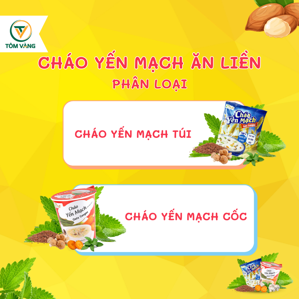 Cháo yến mạch gạo lứt (gói) TÂM MINH FOODS ăn liền giảm cân tiện lợi cho bé - túi 50g - TÔM VÀNG