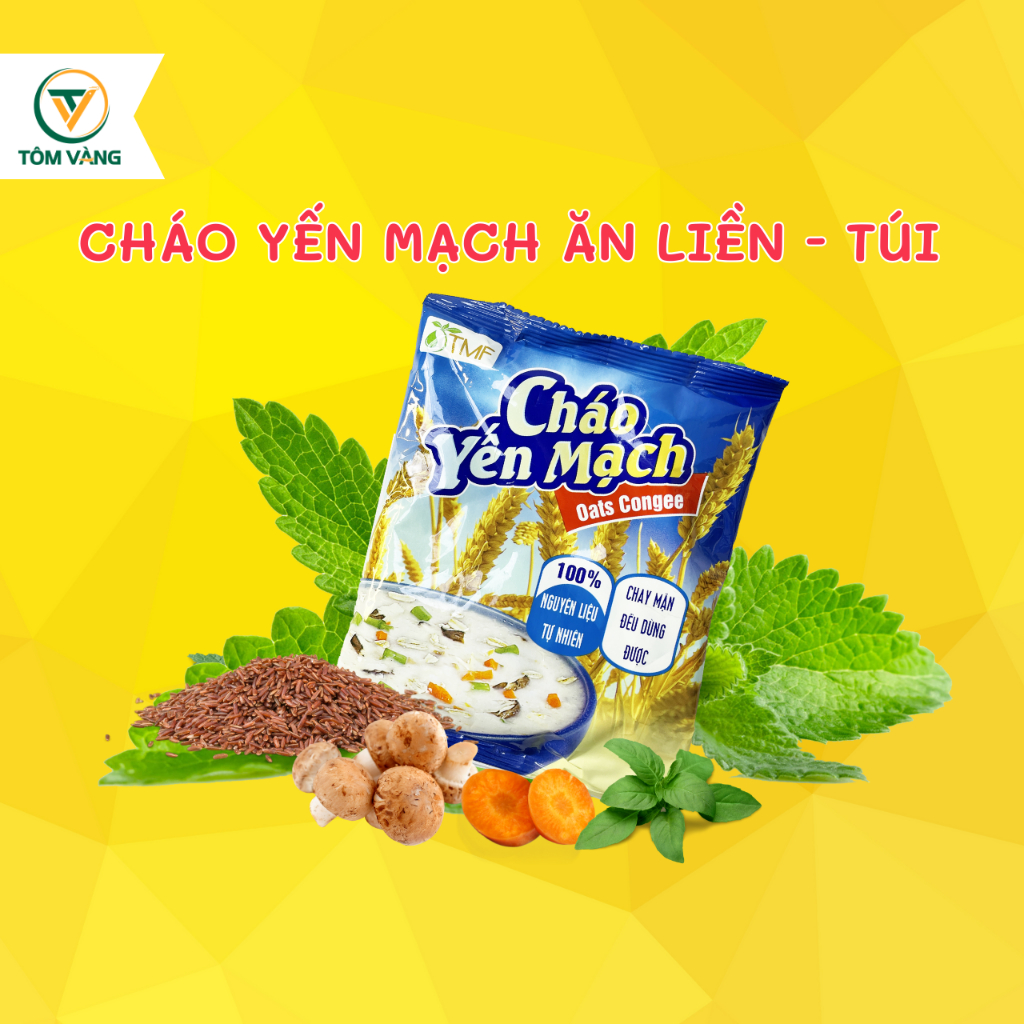 Cháo yến mạch gạo lứt (gói) TÂM MINH FOODS ăn liền giảm cân tiện lợi cho bé - túi 50g - TÔM VÀNG