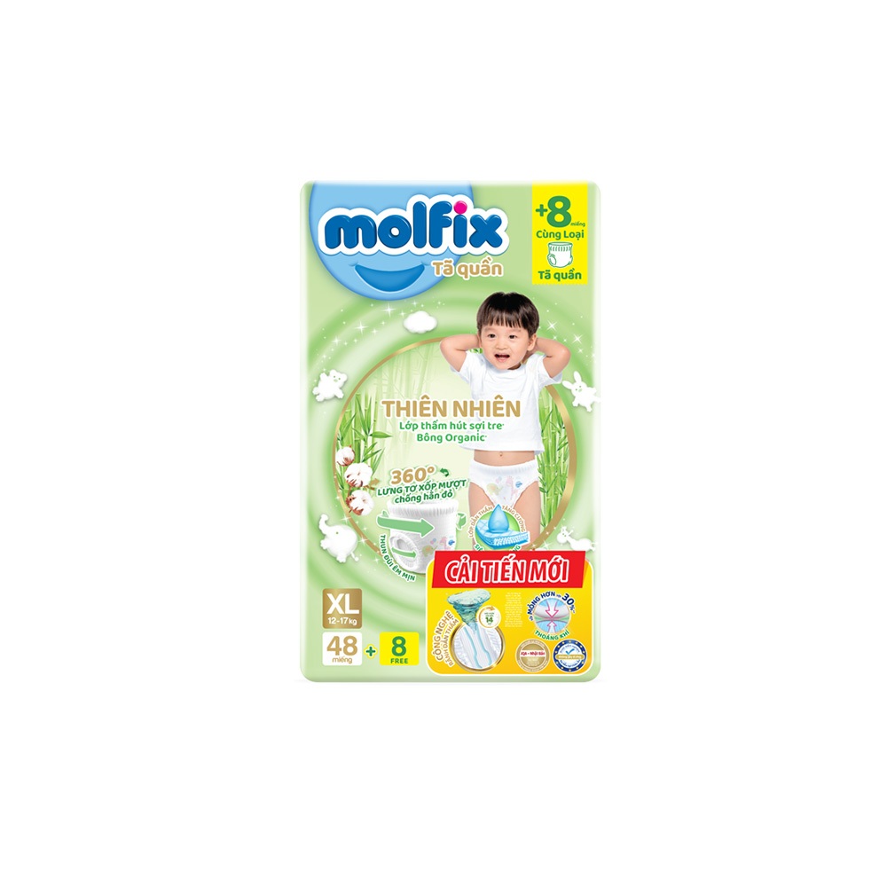 Tã/bỉm quần Molfix Thiên nhiên Super Jumbo XL (12kg - 17kg) - C1 - Gói 48+8 miếng