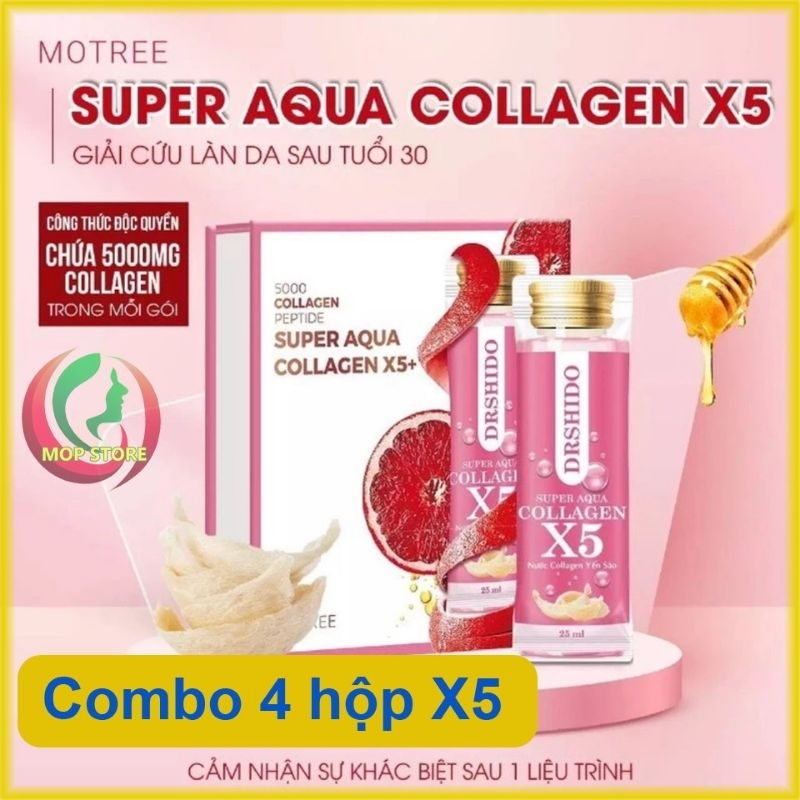 (CHÍNH HÃNG-10gói/hộp) COMBO 04 Hộp Nước uống Collagen Yến sào Nhật bản - COLLAGEN X5 SUPER AQUA DR SHIDO