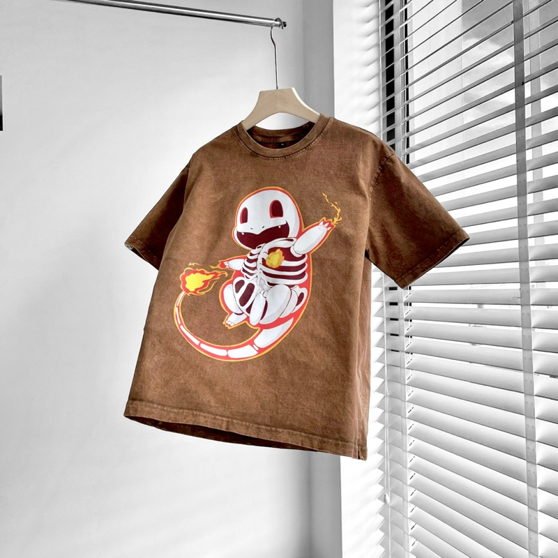 Áo thun tay lỡ unisex,chất wash in hình Dilua màu nâu