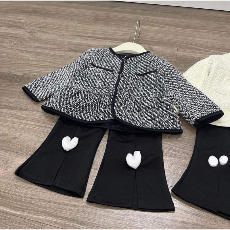 Bộ bé gái,Sét áo dạ babydoll + quần loe tim 10 đến 30kg