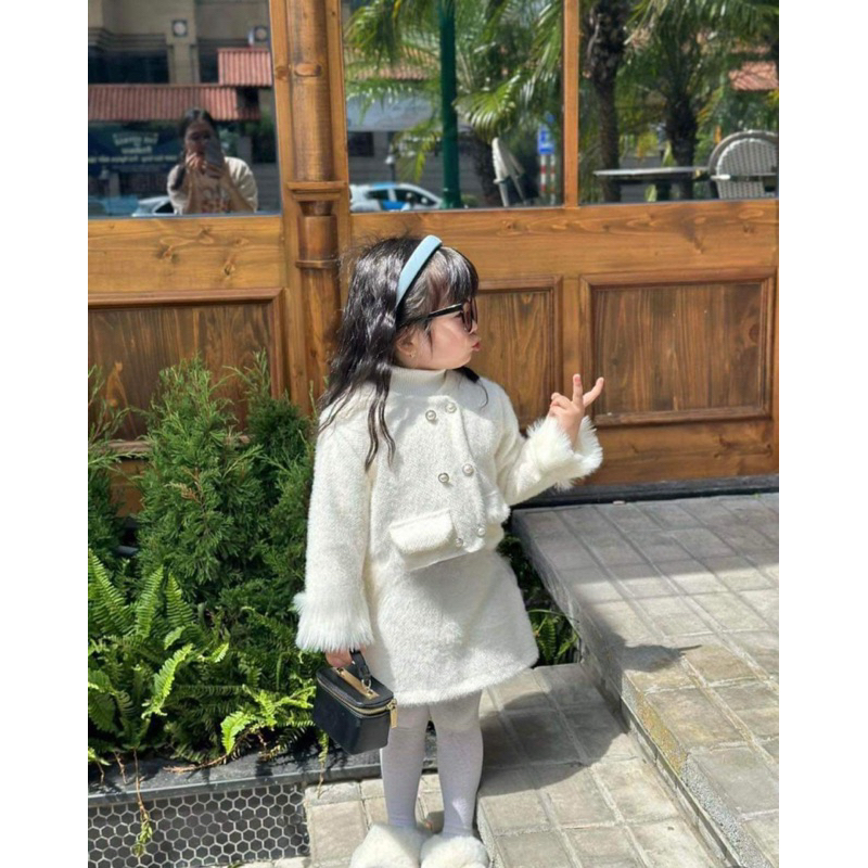 Bộ bé gái,Sét áo dạ lông + chân váy chữ a cho bé 10 đến 35kg