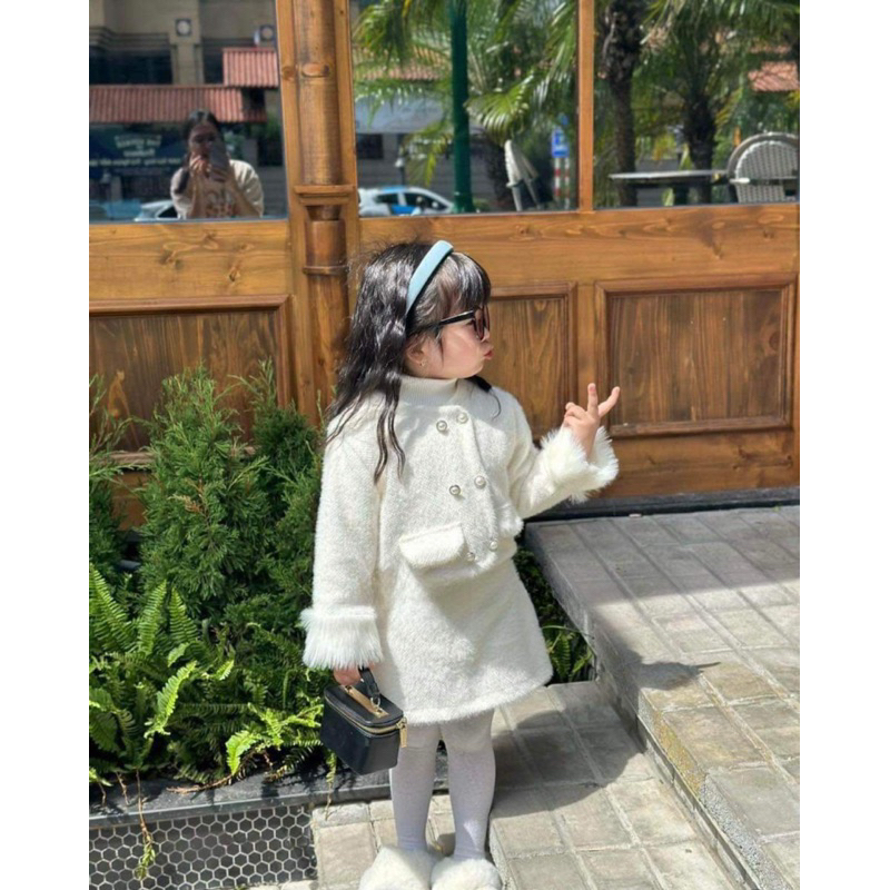 Bộ bé gái,Sét áo dạ lông + chân váy chữ a cho bé 10 đến 35kg