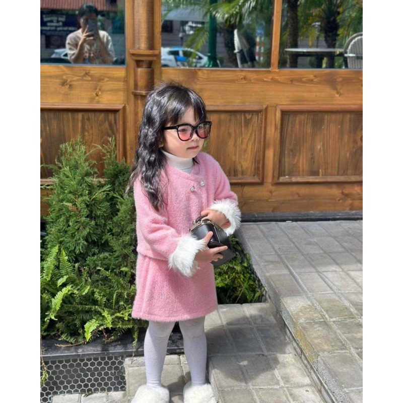 Bộ bé gái,Sét áo dạ lông + chân váy chữ a cho bé 10 đến 35kg