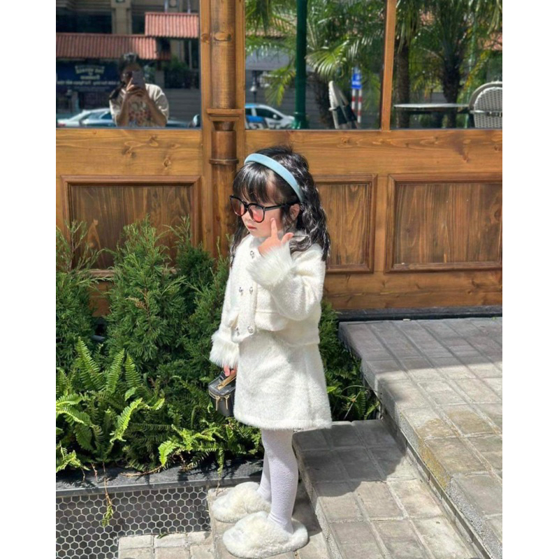 Bộ bé gái,Sét áo dạ lông + chân váy chữ a cho bé 10 đến 35kg