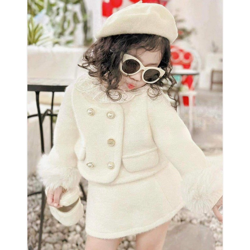 Bộ bé gái,Sét áo dạ lông + chân váy chữ a cho bé 10 đến 35kg