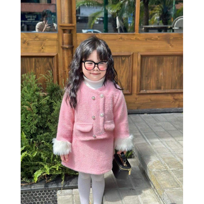 Bộ bé gái,Sét áo dạ lông + chân váy chữ a cho bé 10 đến 35kg