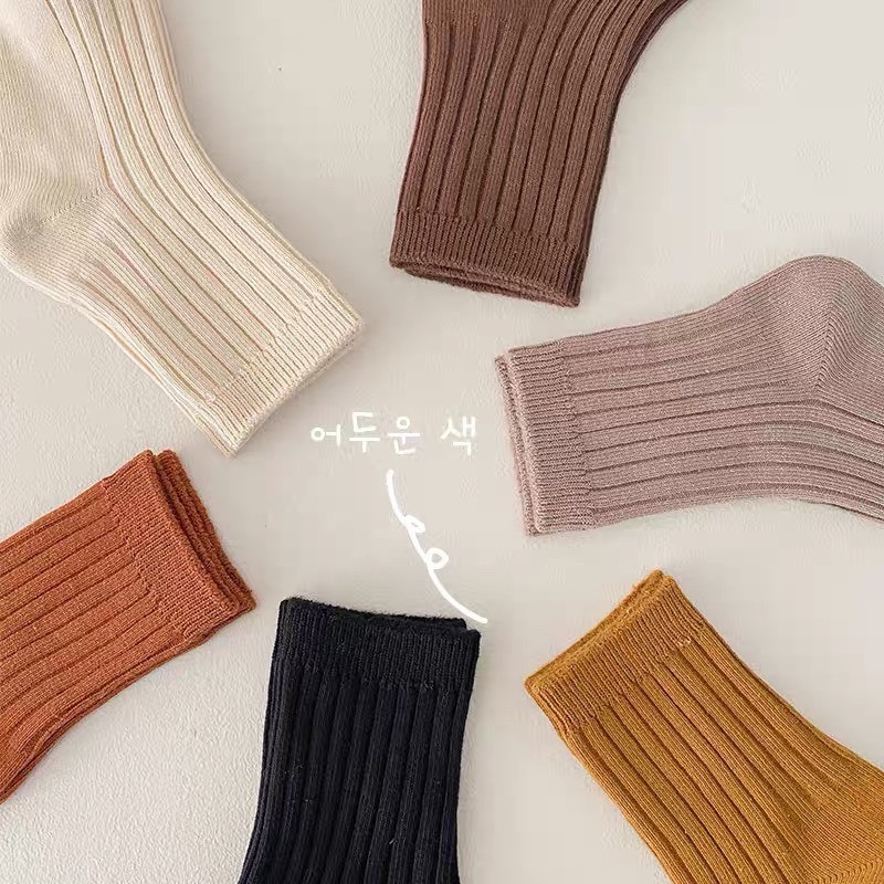 Set 5 Đôi Tất Len Gân Tăm Cổ Cao màu vintage Cho Các Bé Siêu Dễ ThươngTE11