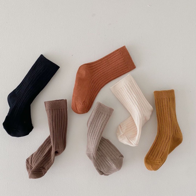Set 5 Đôi Tất Len Gân Tăm Cổ Cao màu vintage Cho Các Bé Siêu Dễ ThươngTE11