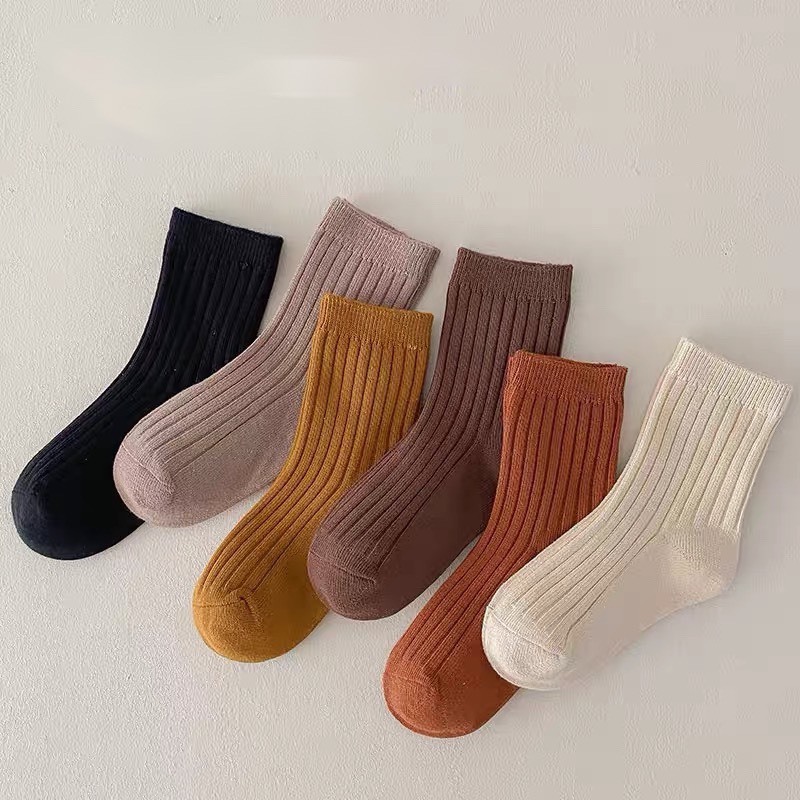 Set 5 Đôi Tất Len Gân Tăm Cổ Cao màu vintage Cho Các Bé Siêu Dễ ThươngTE11