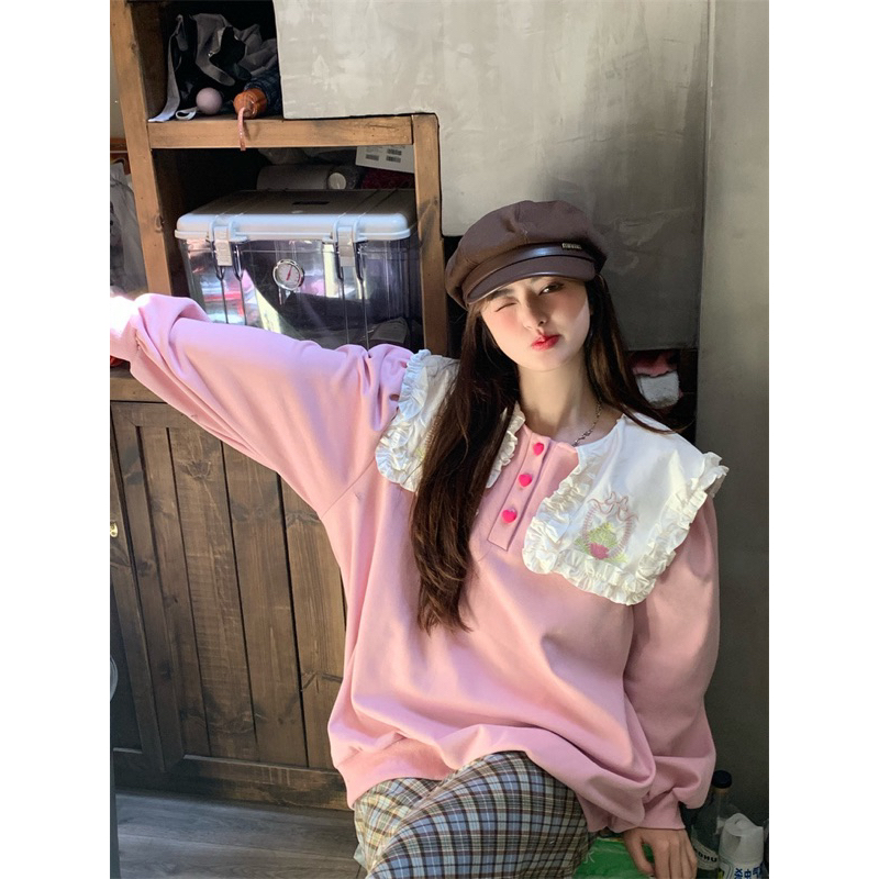 Áo nỉ tiểu thư dáng rộng phong cách ngọt ngào