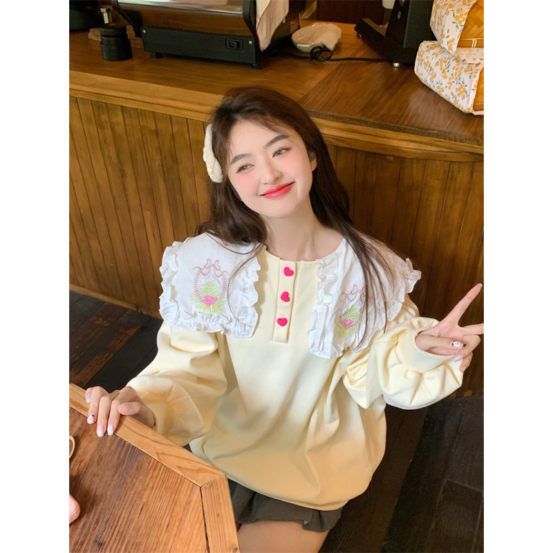 Áo nỉ tiểu thư dáng rộng phong cách ngọt ngào