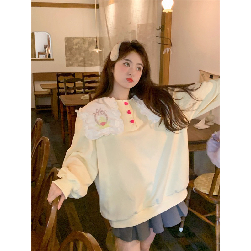 Áo nỉ tiểu thư dáng rộng phong cách ngọt ngào