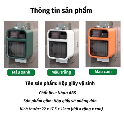 Hộp đựng giấy vệ sinh dán tường trong nhà tắm có nắp che chống nước và hai ngăn đa năng