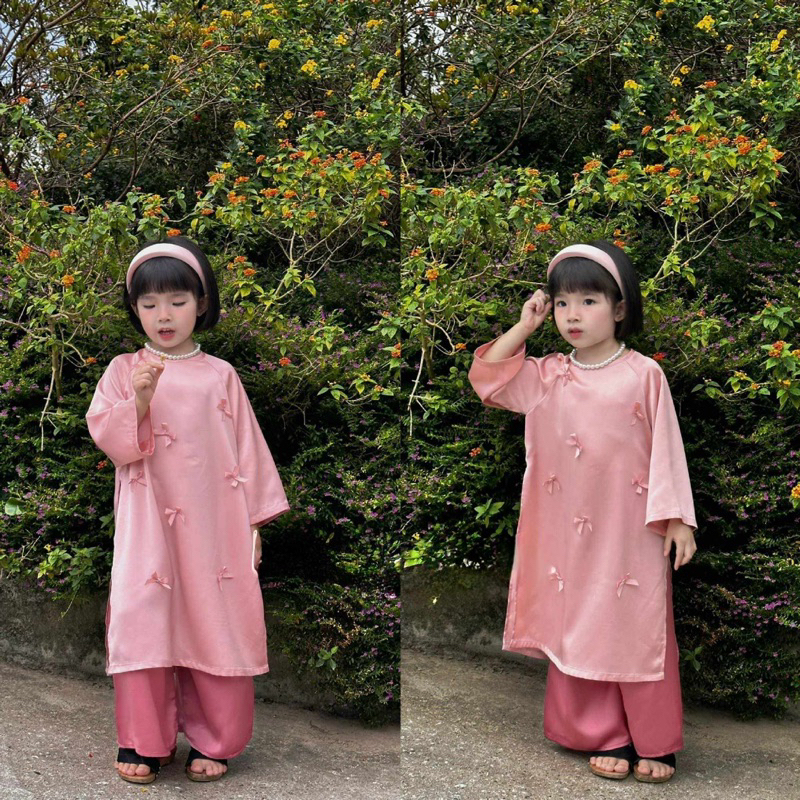 8-40kg| Áo dài nơ cho bé kèm dây ngọc