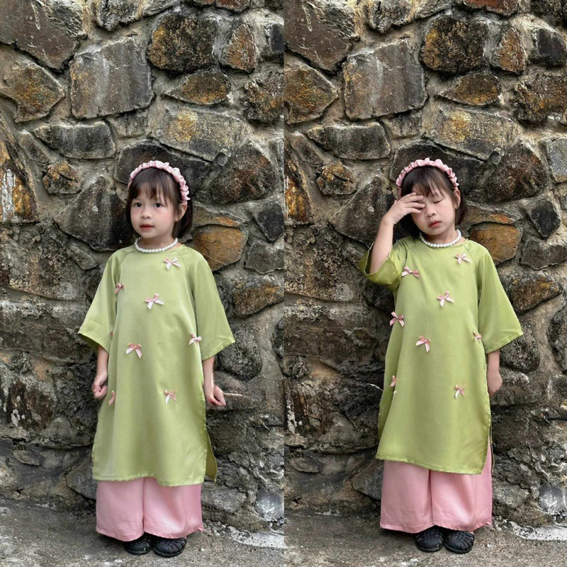 8-40kg| Áo dài nơ cho bé kèm dây ngọc