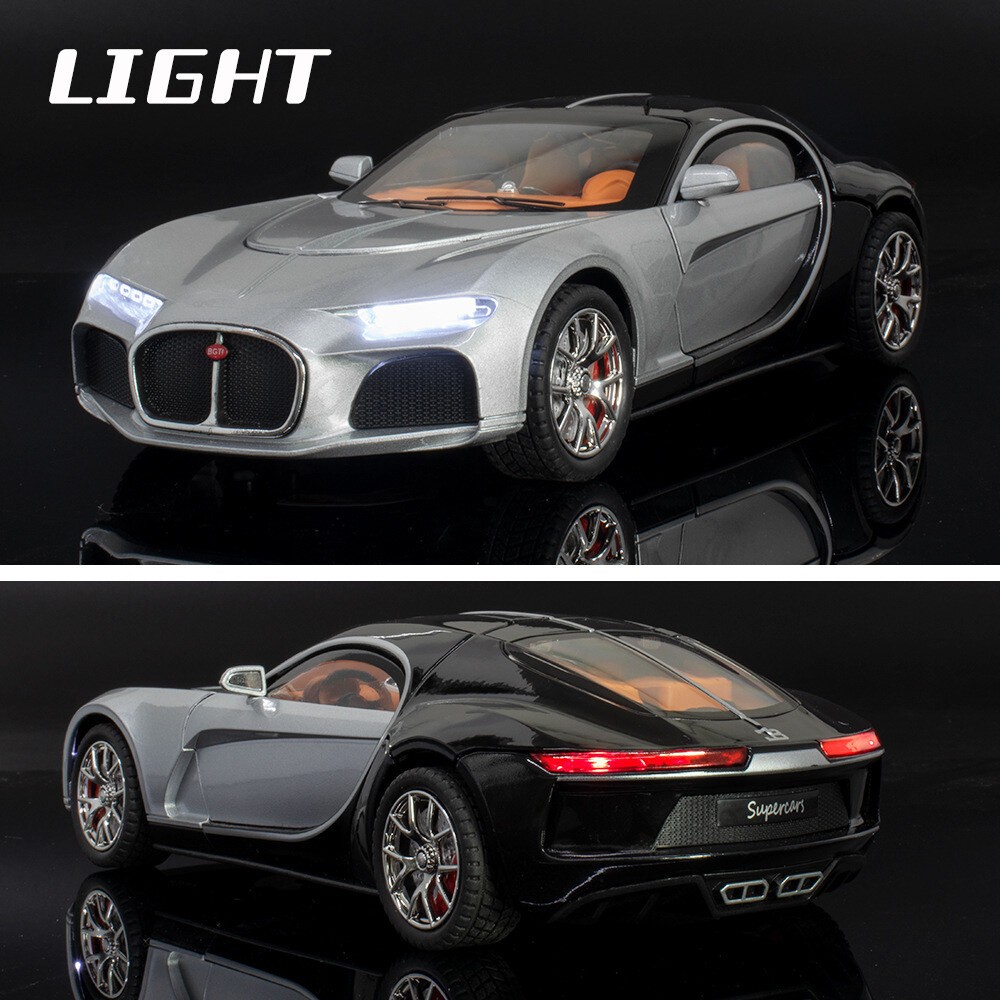 Mô hình đồ chơi tĩnh kim loại siêu xe ô tô Bugatti Atlantic tỉ lệ 1:24 hãng Chezi có đèn Led , còi và âm thanh đầy đủ