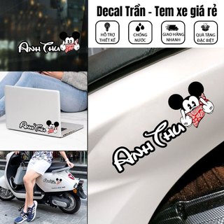 Decal chữ ký mickey dán xe điện, tem dán xe theo yêu cầu, decal dán xe máy, hình dán xe hình Mickey độc đáo