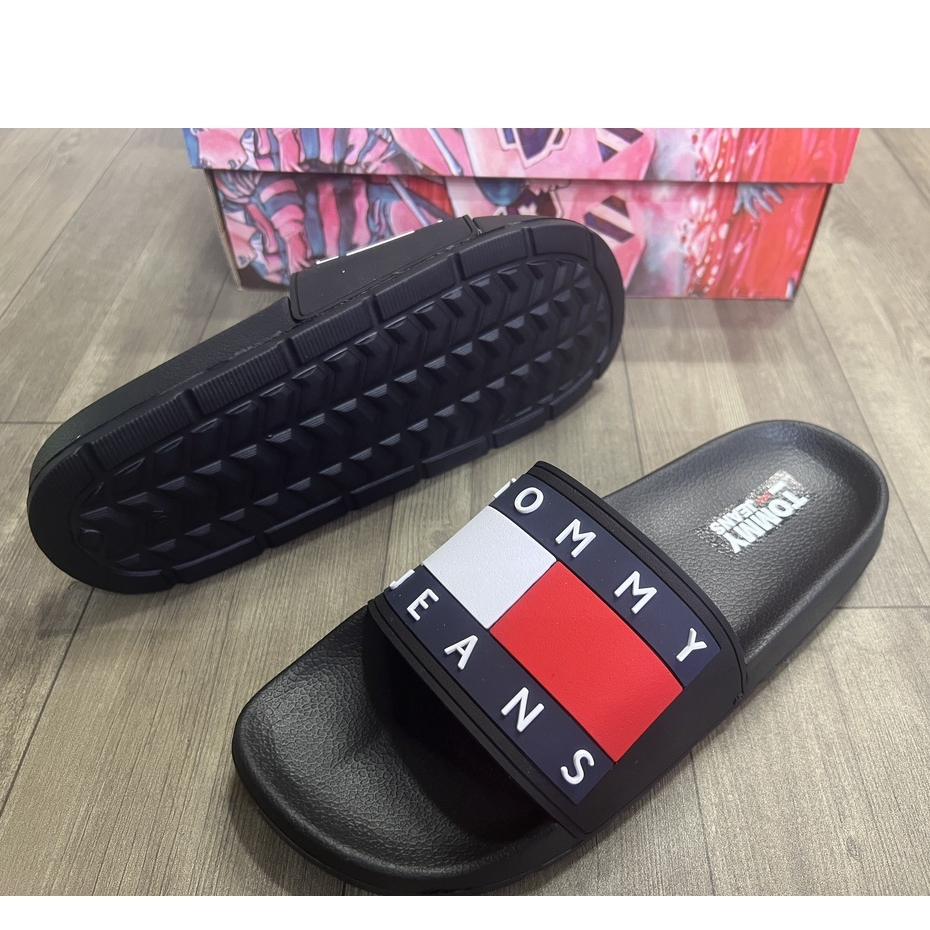 Dép quai ngang tommy đế pu chống nước đi siêu êm siêu thích vạch đỏ trắng siêu hot