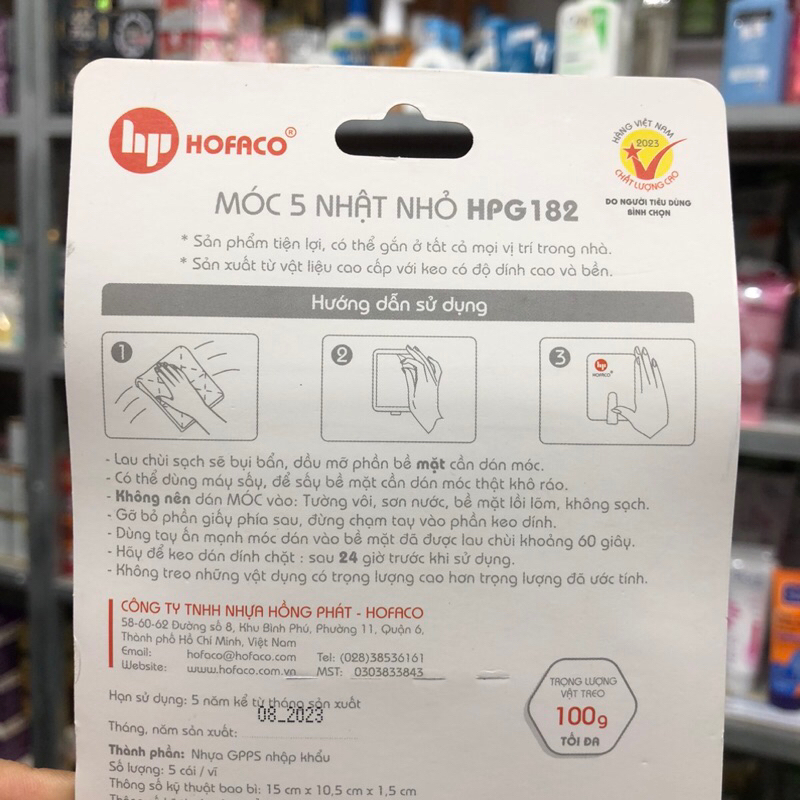 Móc dán tường 5 nhật nhỏ HOFACO-HPG182