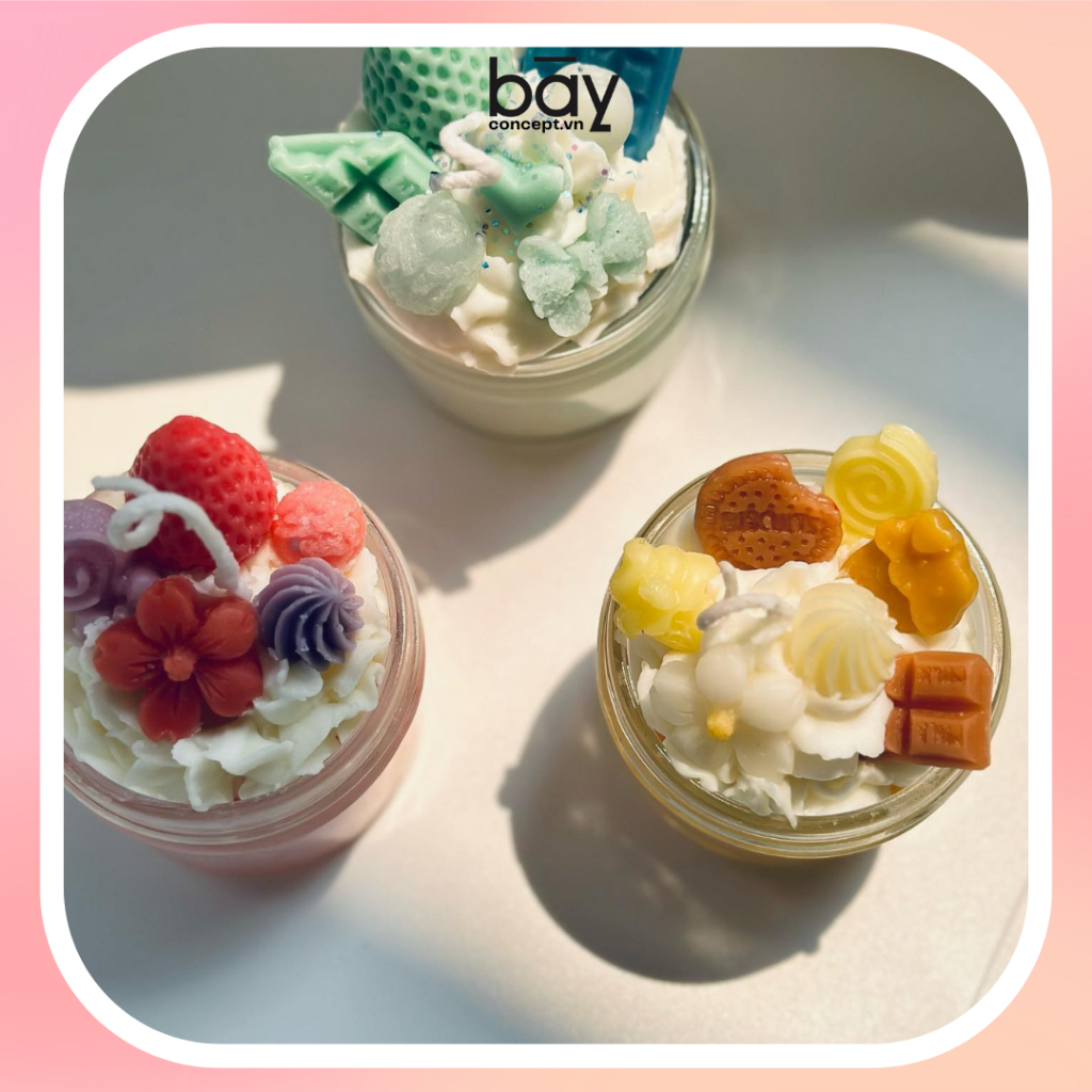 Nến thơm tạo hình hũ pudding kem  tinh dầu nhập khẩu Mỹ, khử mùi thư giãn an toàn