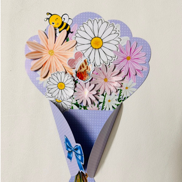 Combo 3 thiệp bó hoa 3D handmade 8/3, 20/10 , 20/11, sinh nhật kèm thêm hoa