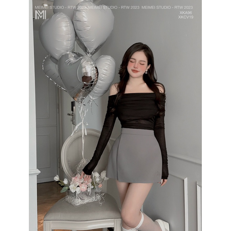 Áo len trễ vai dúm