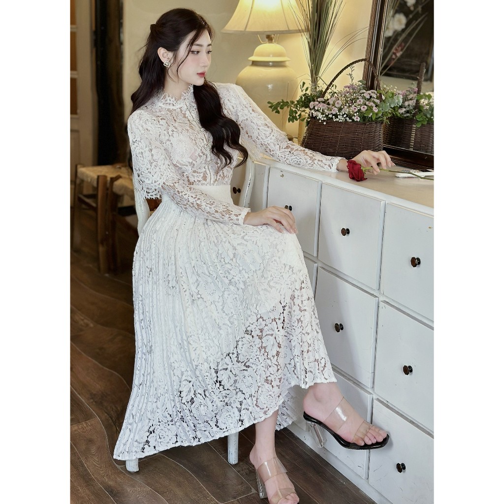 Đầm Ren Thiết Kế MAY CH119 Đính Tag Đá - Set Váy Ren Thiết Kế Sang Trọng Chuẩn MAY