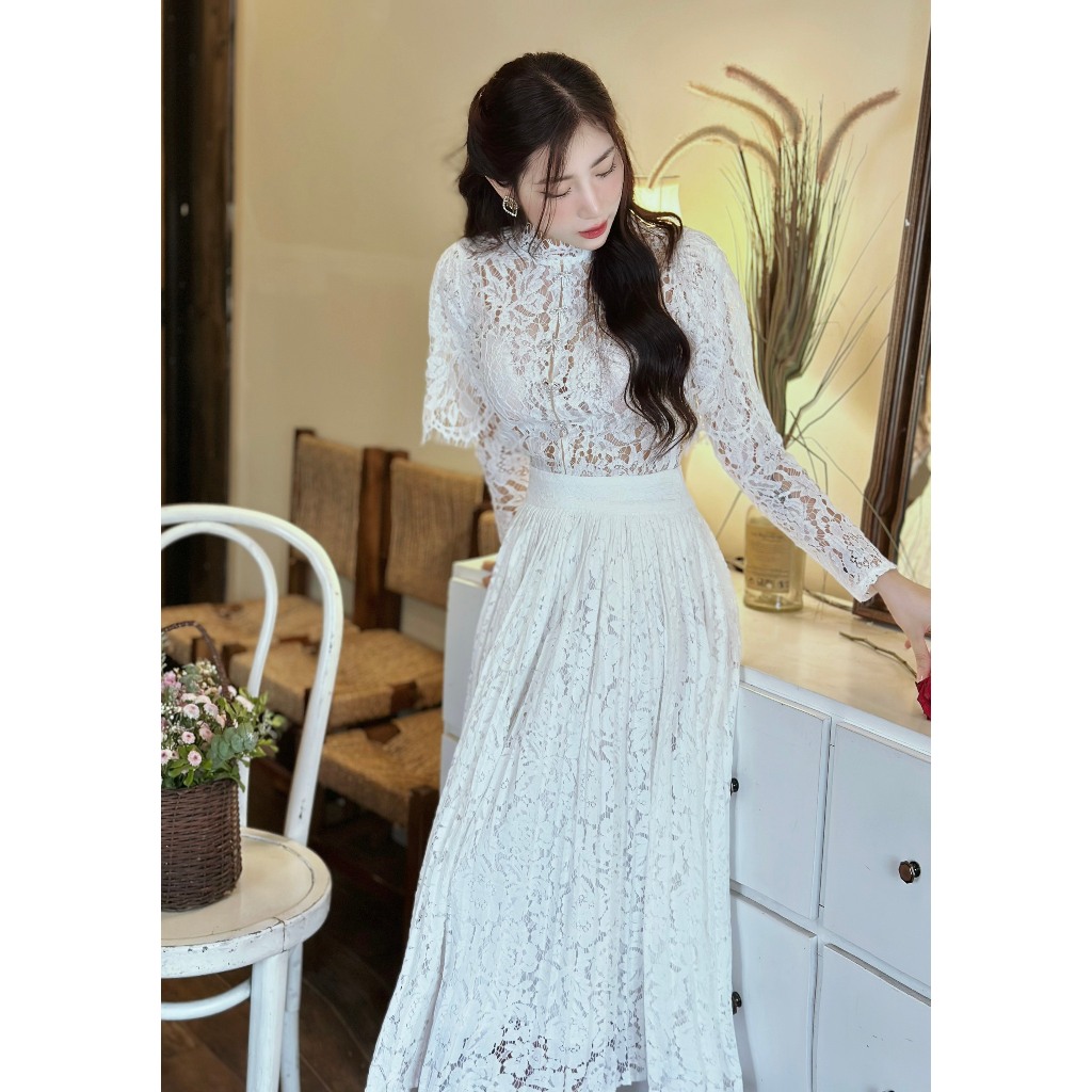 Đầm Ren Thiết Kế MAY CH119 Đính Tag Đá - Set Váy Ren Thiết Kế Sang Trọng Chuẩn MAY