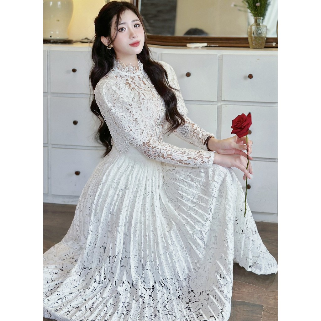 Đầm Ren Thiết Kế MAY CH119 Đính Tag Đá - Set Váy Ren Thiết Kế Sang Trọng Chuẩn MAY