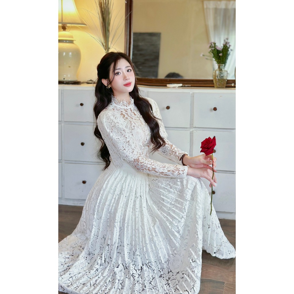 Đầm Ren Thiết Kế MAY CH119 Đính Tag Đá - Set Váy Ren Thiết Kế Sang Trọng Chuẩn MAY