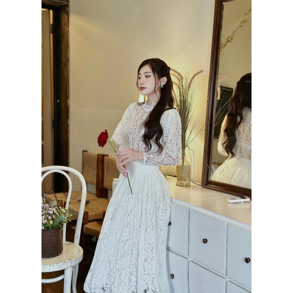 Đầm Ren Thiết Kế MAY CH119 Đính Tag Đá - Set Váy Ren Thiết Kế Sang Trọng Chuẩn MAY